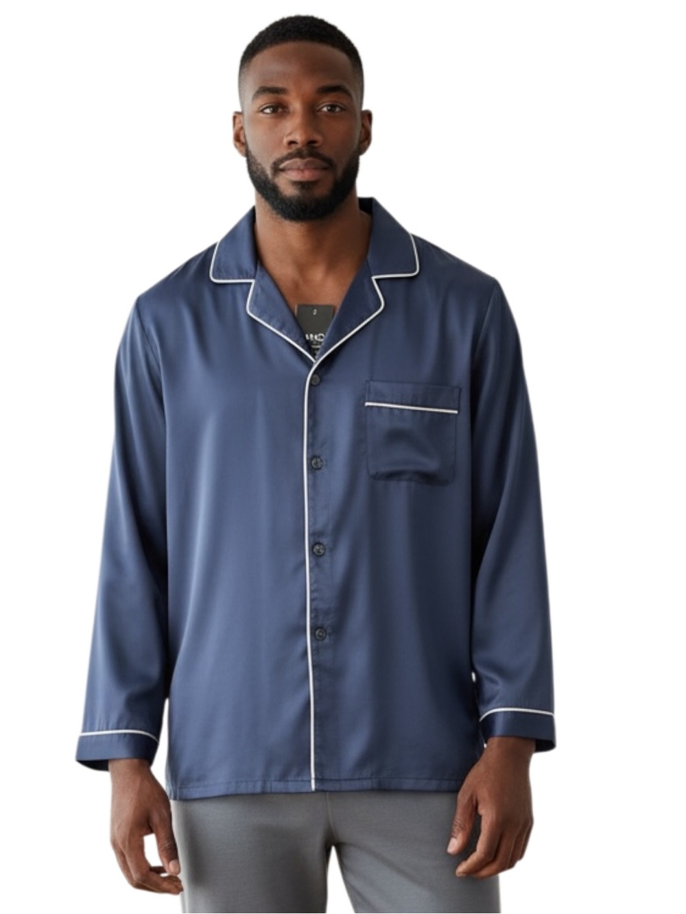INC‎ International Concepts Men's Piped Satin Pajama Shirt, Blue, Size Medium